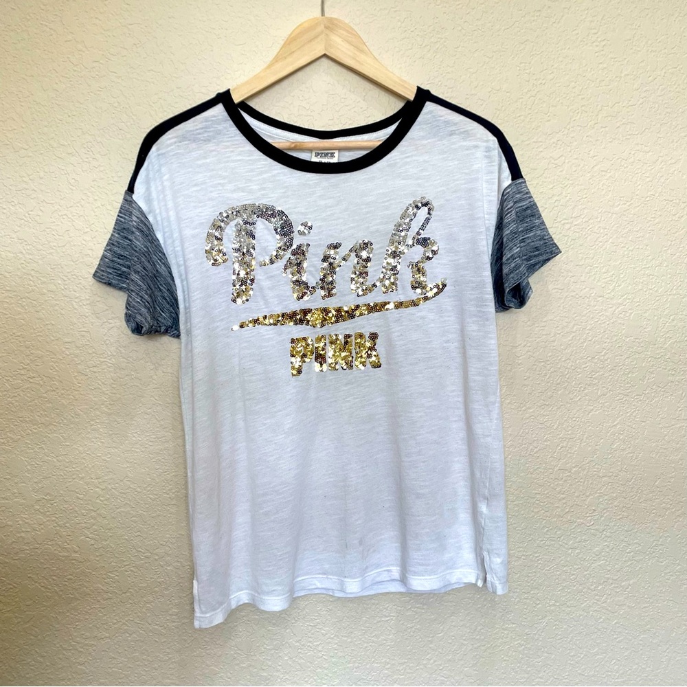 PINK Victoria's Secret Super Soft Sequin Tee Loungewear Y2K Sporty Glam